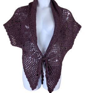 Relais Small Cardigan Mohair Blend Loose Knit Tie Front Purple Sweater